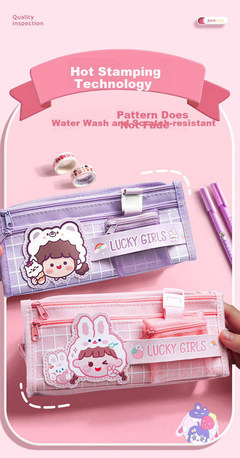 Licao Pencil Case for Elementary School Students, Girls' Stationery Box, Large Capacity Canvas Multi-Layer Pencil Pouch, High-Quality First Grade And Middle School Birthday Gift - Panda Style 5