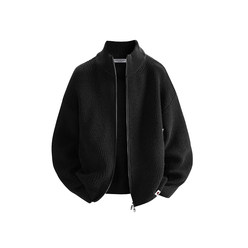 :CHOCOOLATE Men's Autumn Winter Stand Collar Knit Sweater Jacket American Style Loose Fit Long Sleeve Cardigan Jacket Dark Teal 4XL