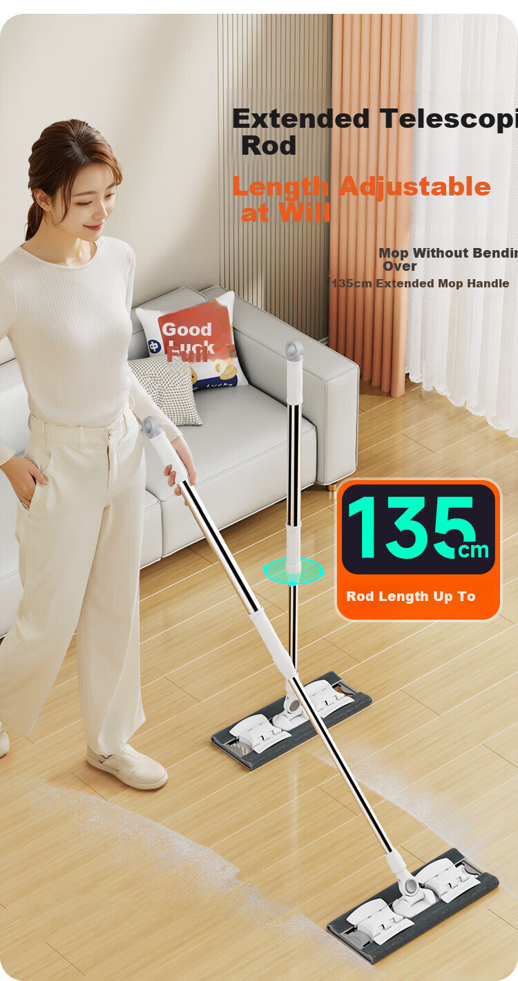 Jiabangshou Fabric-Encased Flat Mop, 50cm, 2 Pieces of Cloth, Household All-In No Hand Washing Required, 2026 Face Towel Cleaning Tool, Traditional Floor Mop 2