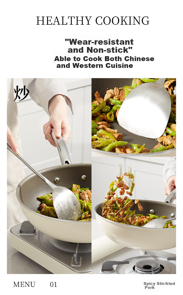 REDCHEF Titanium Ceramic Non-Stick Flat-Bottom Stir-Fry Pan, Frying Pan, Compatible with Gas And Induction Cooktops, Smokeless, 30cm 7