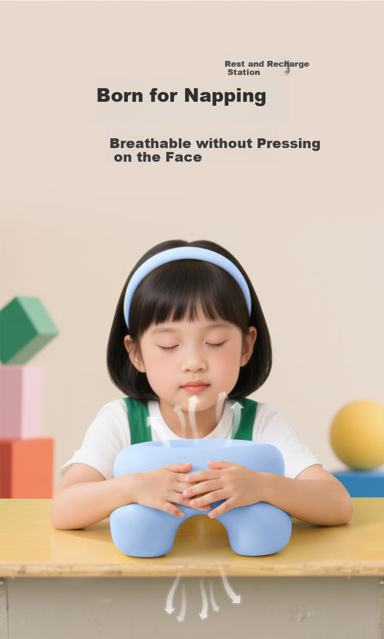 Mixiaoshu Nap Pillow, Face-Down Pillow for Primary School Students, Summer Ice Silk Face-Down Pillow, Classroom Desk Nap Pillow, Sleeping Aid for Childre 1