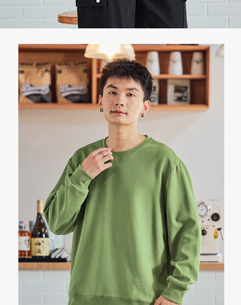 TonLion Men's Waffle Knit Pullover Hoodie Spring Heavyweight Solid Color Casual Loose Fit Long Sleeve Jacket for Youth Sports 16