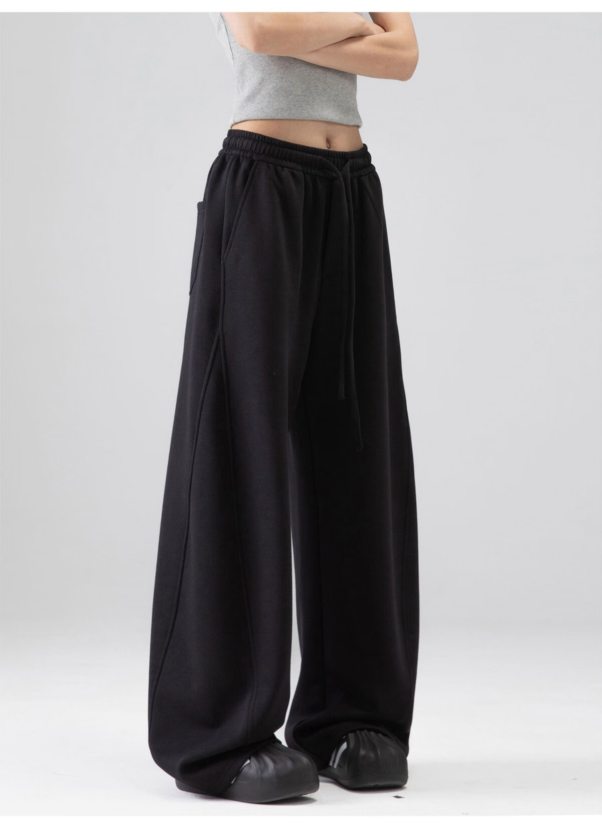 ICH MODE Women's American Style Sweatpants Sports Pants Spring Autumn New Loose Wide-Leg Casual Pants Curved Cut Navy Blue L 22