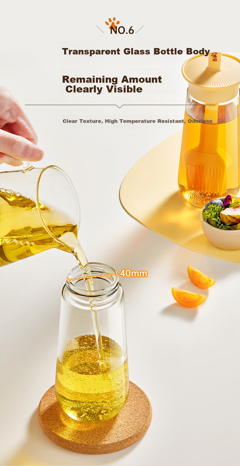 Bear Oil Brush Bottle, Silicone Oil Brush Integrated Bottle, Oil Brush for Pancakes, Oil Bottle, Seasoning Bottle, Outdoor Barbecue, 250mL 8