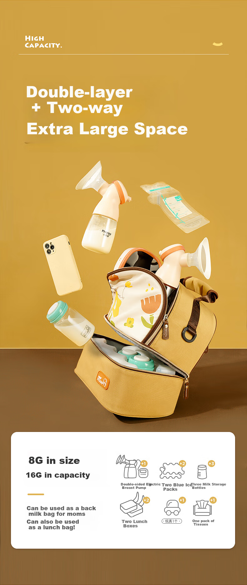 Xiaoyaxiang Breast Milk Storage Bag, Portable Insulated Cooler Bag for Working Mothers, Blue Ice Milk Preservation Bag, Mommy Bag (Yicai) 8