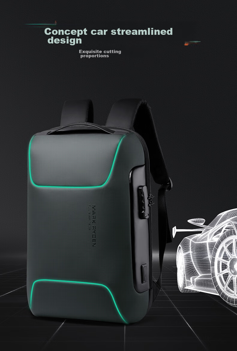MARK RYDEN Backpack for Men, Password Lock Anti-Theft Large Capacity Casual Travel Sports Car Laptop Bag MR9116 Cool Black 5