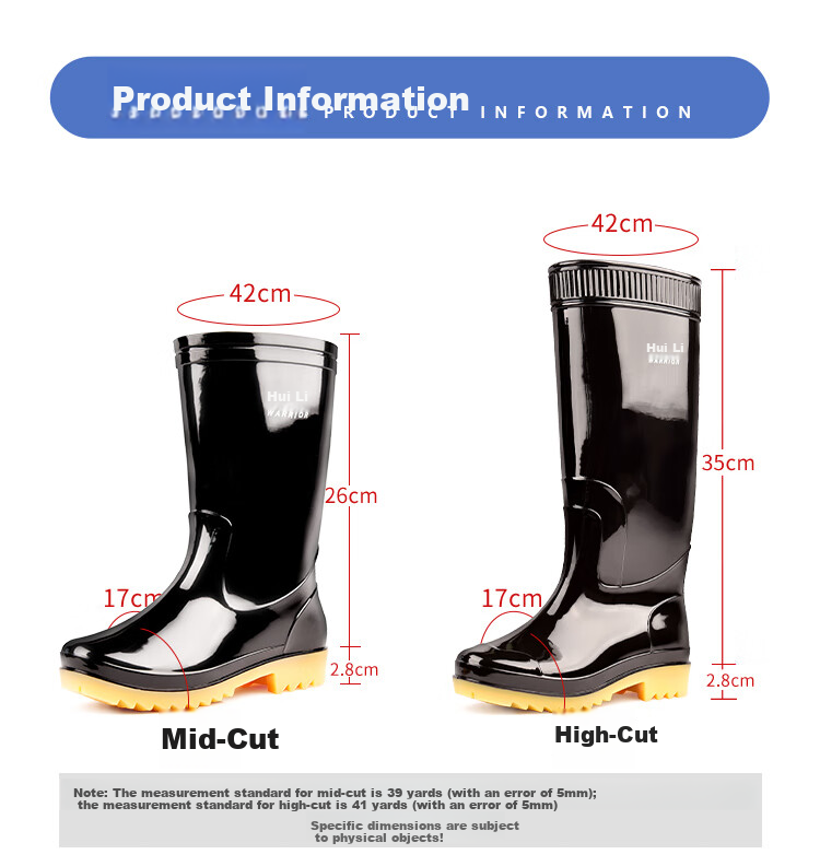 Huili Men's Winter Rain Boots, Fleece-Lined for Warmth, Mid to High Top, Waterproof Rubber Overshoes, Model 827R, Black Medium-Long Fleece, Size 39 3