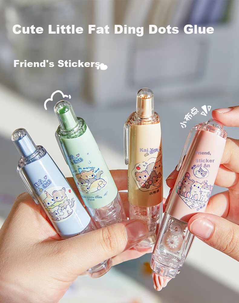 Sannianerban 4-Pack Retractable Dot Glue, Children's High-Quality Large-Capacity Double-Sided Adhesive Pen with Replaceable Refills, Traceless Glue, Round Dot Glue, Solid Glue, Patterned in 4 Colors 1