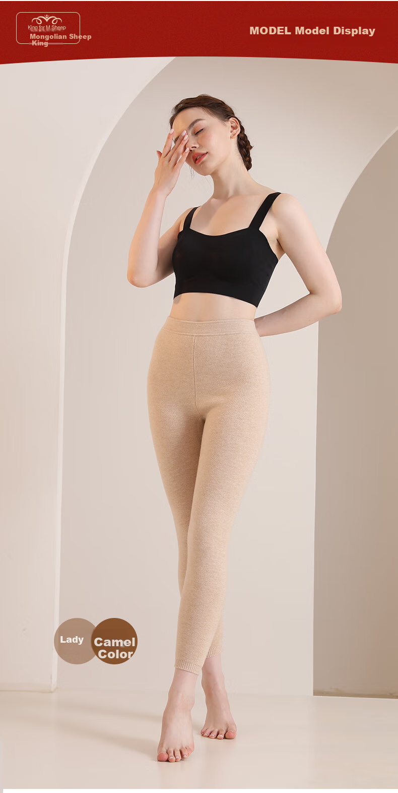 Mengyangwang Women's 100% Pure Wool Thermal Underwear Leggings, Warm Base Layer Pants for Autumn And Winter, Thick Seamless Knitted Wool Pants 11