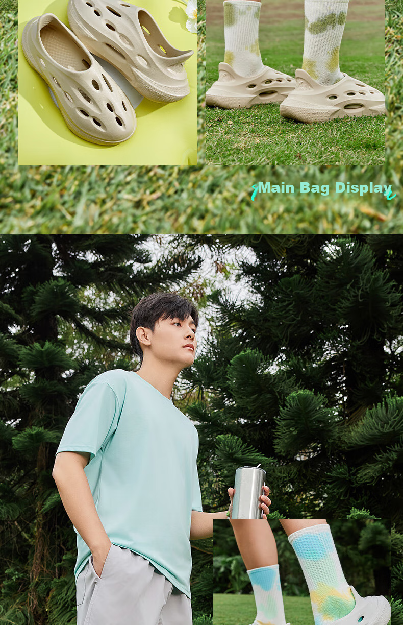 QIAODAN Crocs-Style Perforated Shoes for Men, Summer Breathable Soft Elastic Casual Sandals, Outdoor Beach Sports Slippers 15