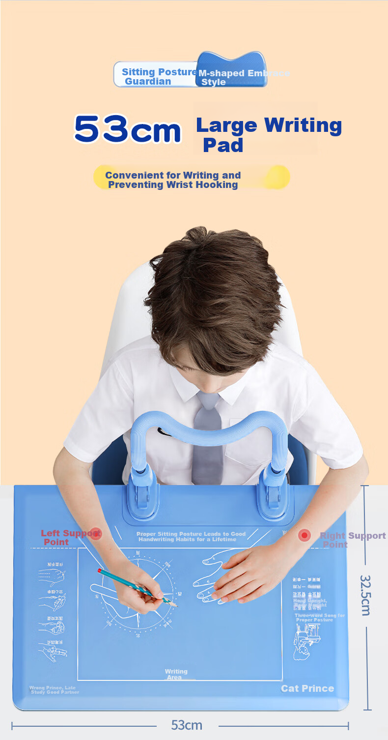 Maotaizi Posture Corrector, Anti-Lowering Head Writing Device, for Primary School Students, Protects Myopia, Prevents Hunchback, Improves Posture for Writing And Learning, Reading Aid Stand, Blue 10