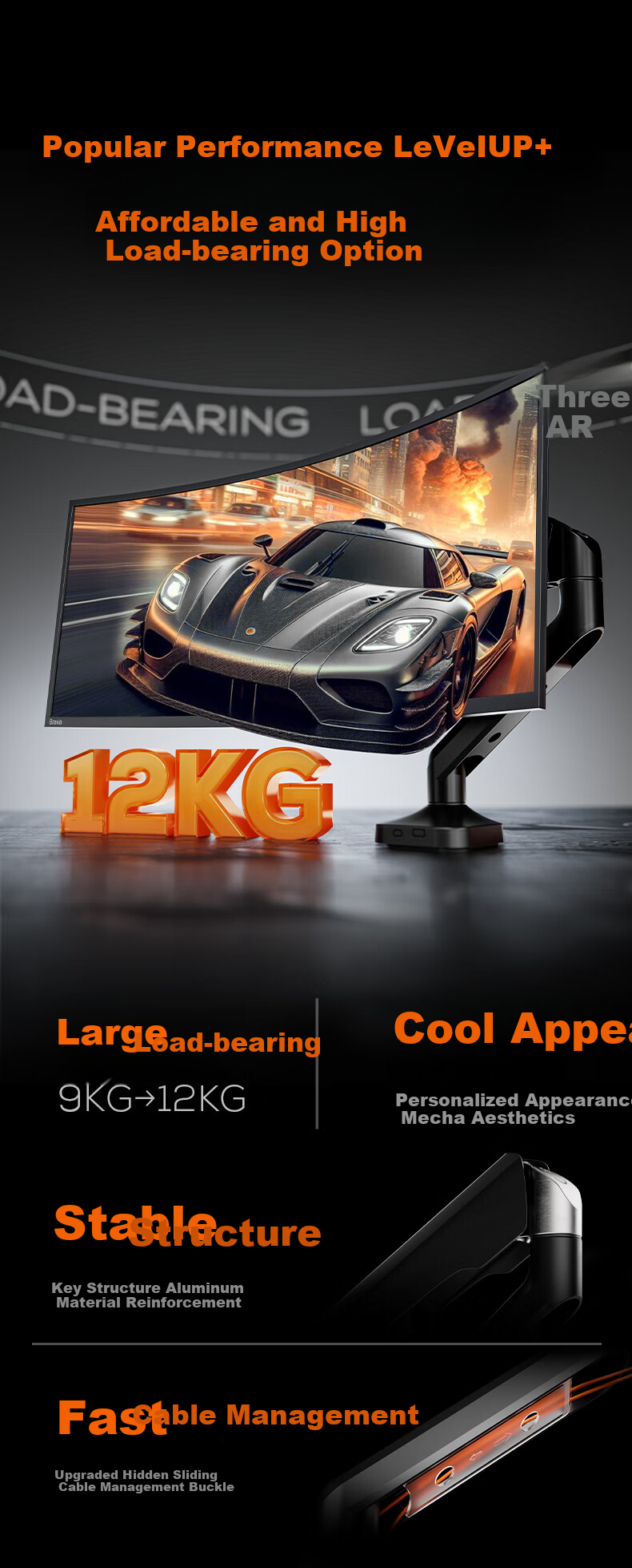 Songneng Monitor Stand, Computer Stand, Display Stand, Mechanical Arm, Monitor Riser, Monitor Arm Support, Weight Capacity 12KG, T690-1B 4