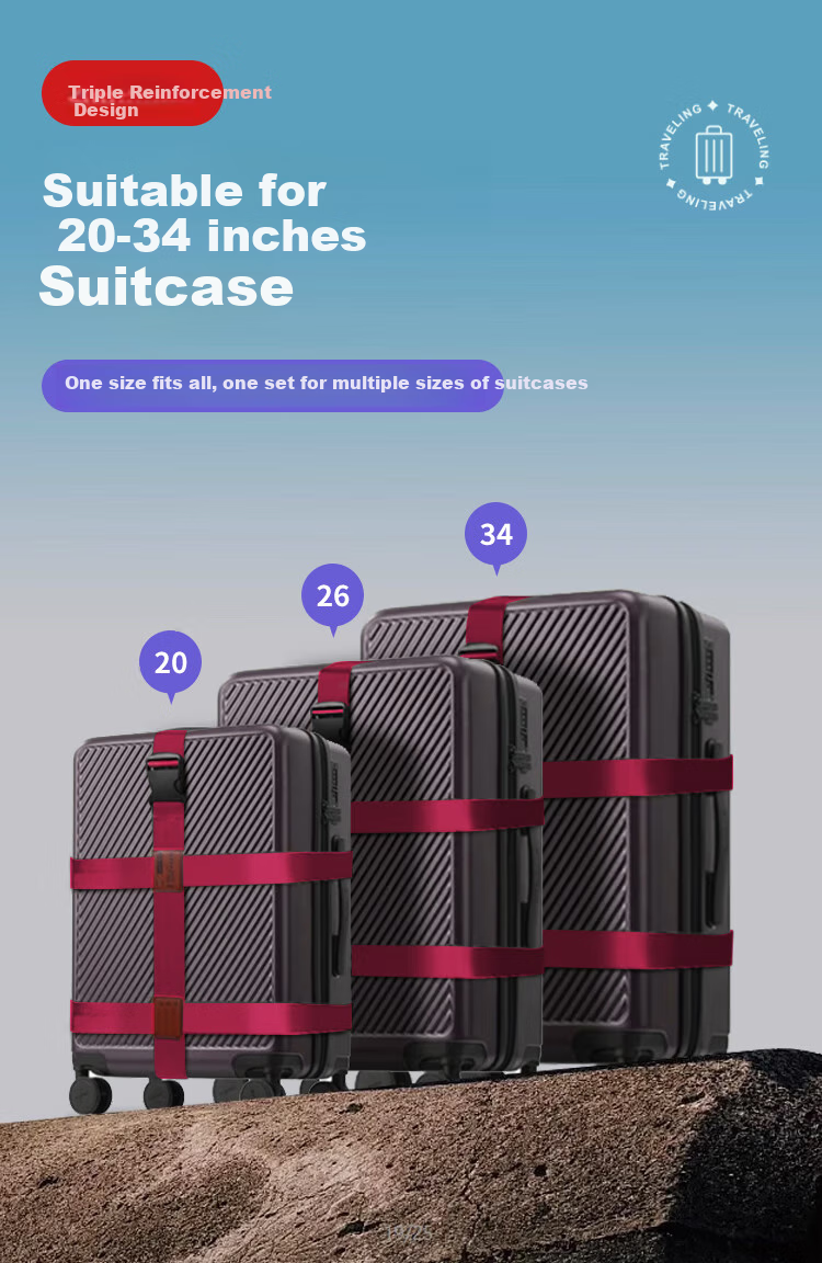 Banzheni Triple Fixed Strap Cross Packing Belt for International Shipping, Luggage Binding Strap, Travel Security Packing Belt with Luggage Tag, Red 10
