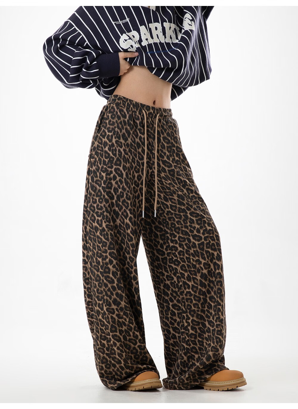 ICH MODE American Style Leopard Print Pants Casual Women's Pants 2026 Spring Summer New Loose Wide Leg Straight Pants Lazy Style Coffee Color Leopard Print XL 11