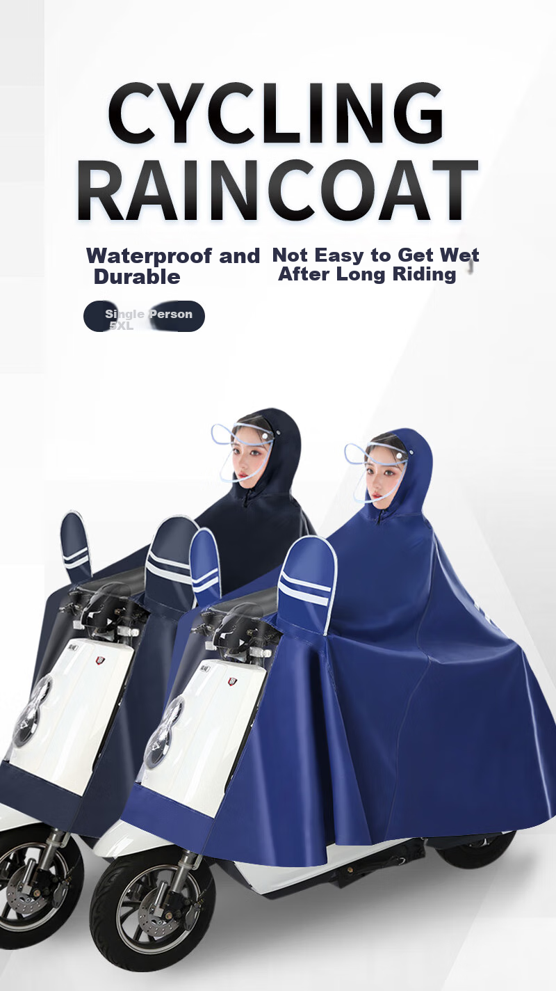 Sunra Electric Bicycle Raincoat, Motorcycle Rain Poncho, Single-Person Extra Large Thickened Oxford Cloth Long Style, Blue, 5XL 9