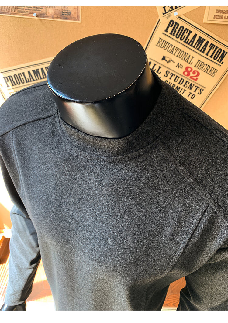 CLOR Patchwork Double-Sided Velvet Long Sleeve T-Shirt Men Spring Autumn Warm Pullover Crew Neck Base Layer CXT06 Black L 21