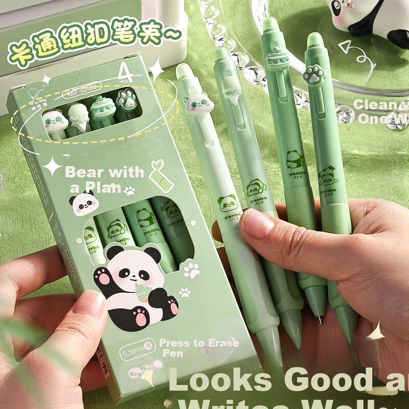 Kabaxiong Erasable Pen, Black, 0.5mm, Retractable Bullet Tip, for Elementary School Students, Triangular Ergonomic Design, High-Quality Cartoon Cute Erasable Gel Pe
