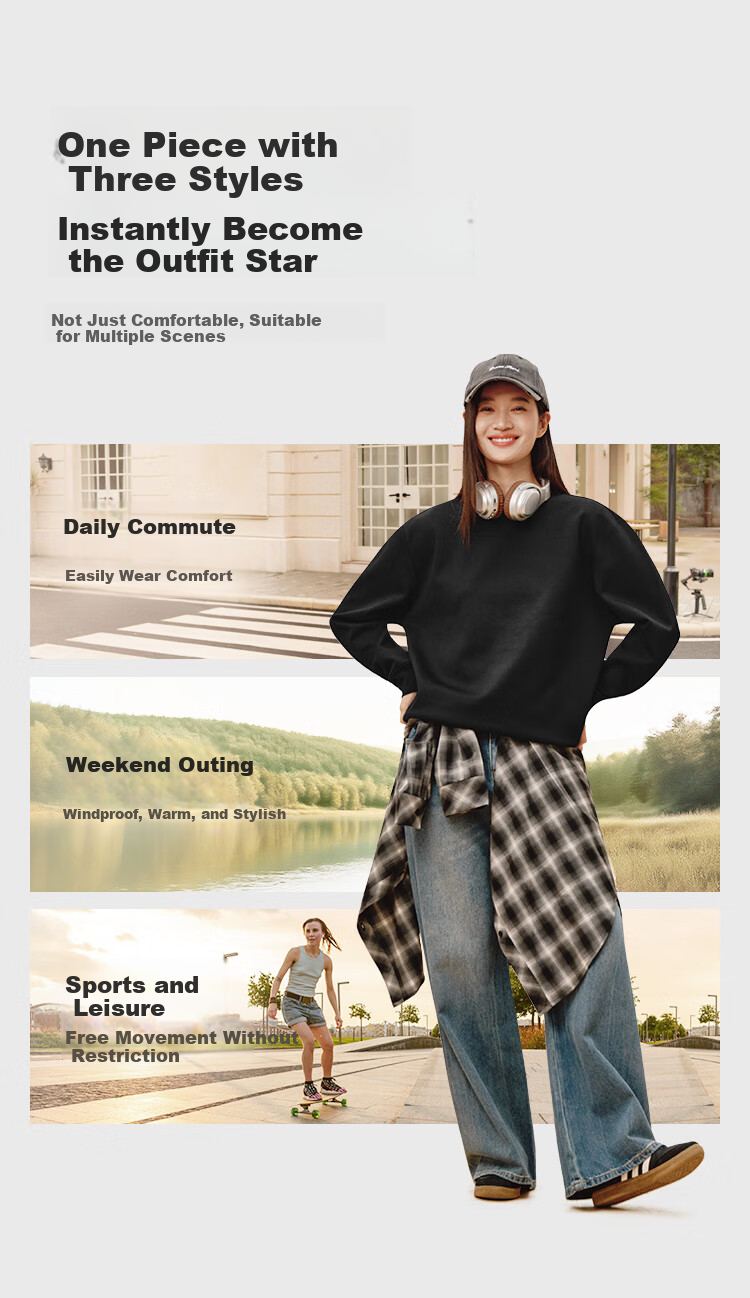 JD Original Women's Sweatshirt, New Winter Style Jacket, Round Neck Solid Color Clothing, Cream White, Size S 14
