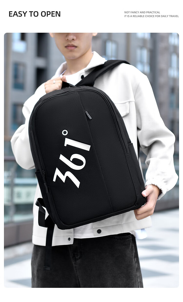 361° Backpack 2025 New Large Capacity School Bag Outdoor Sports Casual Laptop Bag Black 3