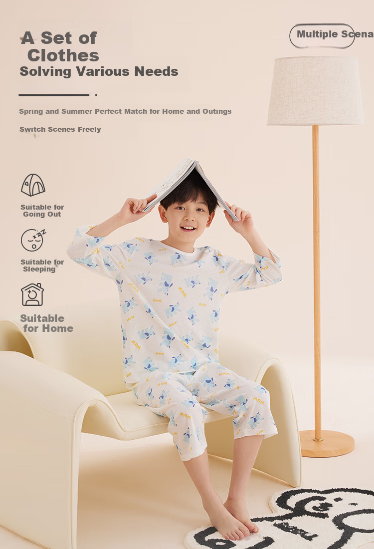 Hodo Kids Summer Thin Cotton A-Class Boys Girls Short Sleeve Pajama Set Loose Fit 231-3 140 6