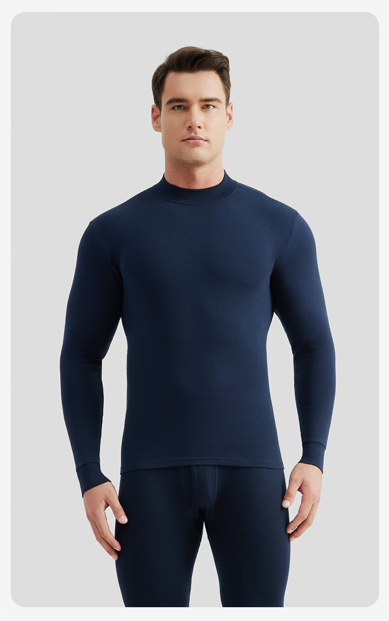 LangSha Men's Autumn Underwear Set, 100% Pure Cotton, Mid-High Collar, Antibacterial Base Layer, All-Cotton Sweater, Men's Thermal Underwear 18