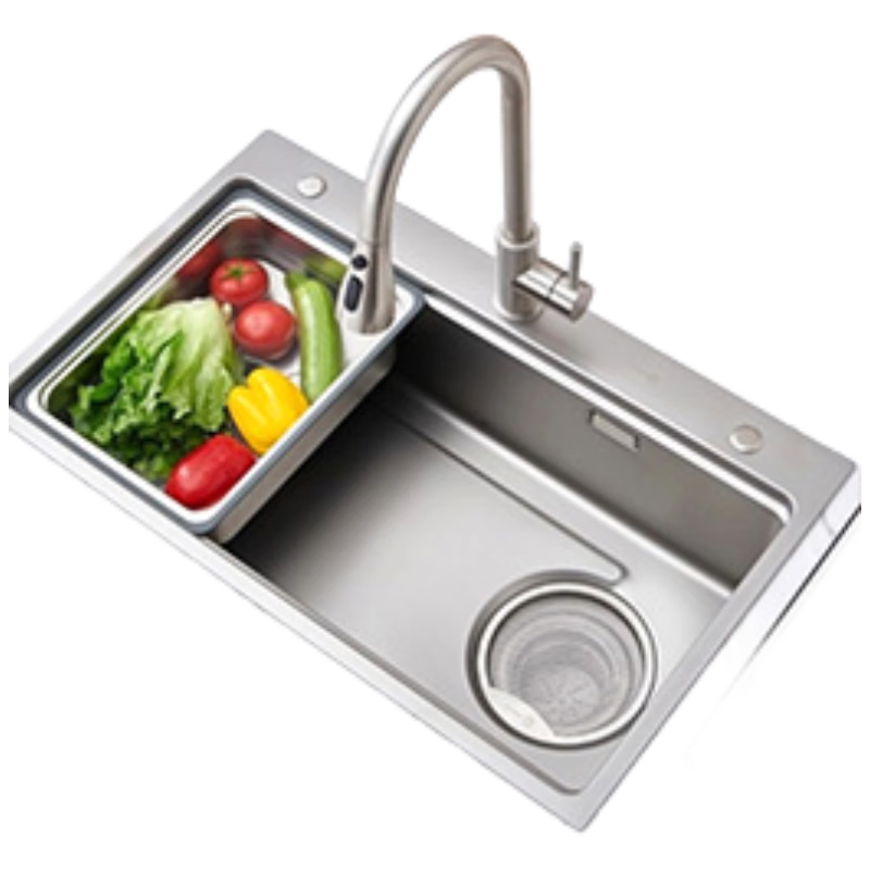 JD Premium Thickened 304 Stainless Steel Grain Texture Nano Kitchen Sink Single Basin 76*46 with Faucet