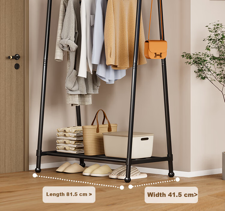 Yicainianhua Floor-Standing Coat Rack, Bedroom Clothes Hanger, Storage Rack, Large Garment Stand, Double-Pole Simple Coat Rack, 2236GDB 16