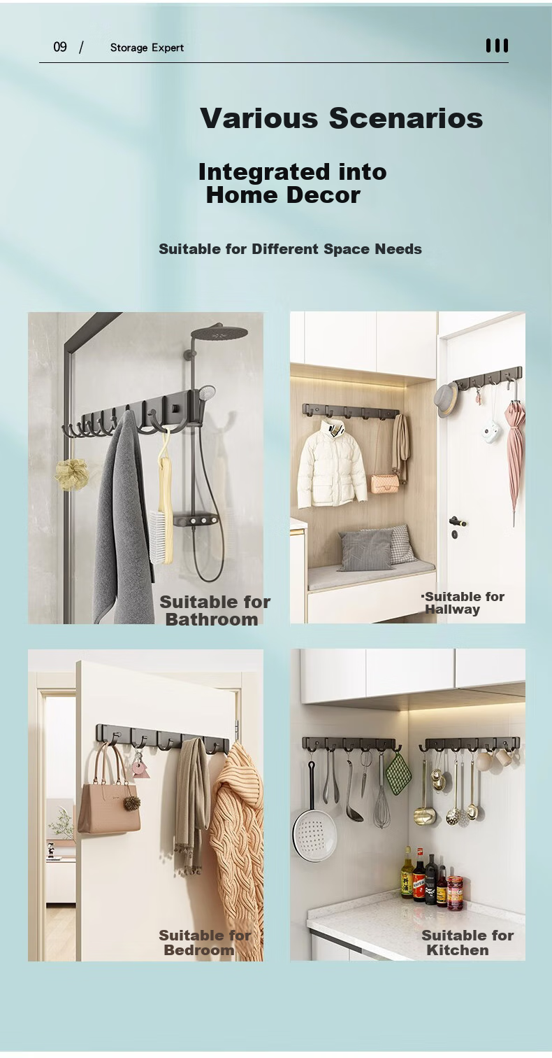 100-Character No-Drill Kitchen Hook Strong Space Aluminum Adhesive Hook Over Door Clothes Hook Bathroom Rack 13