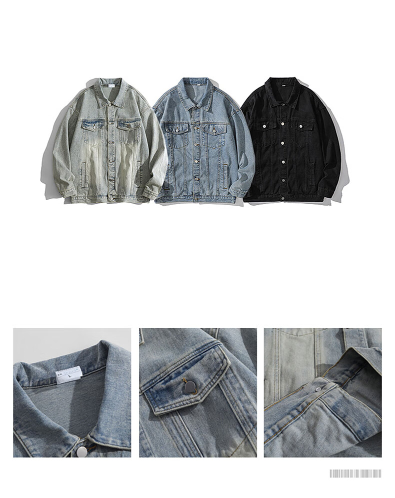CLOR Vintage Washed Denim Jacket Men Ins Street Loose Spring Summer Coat JK18 Black L 1