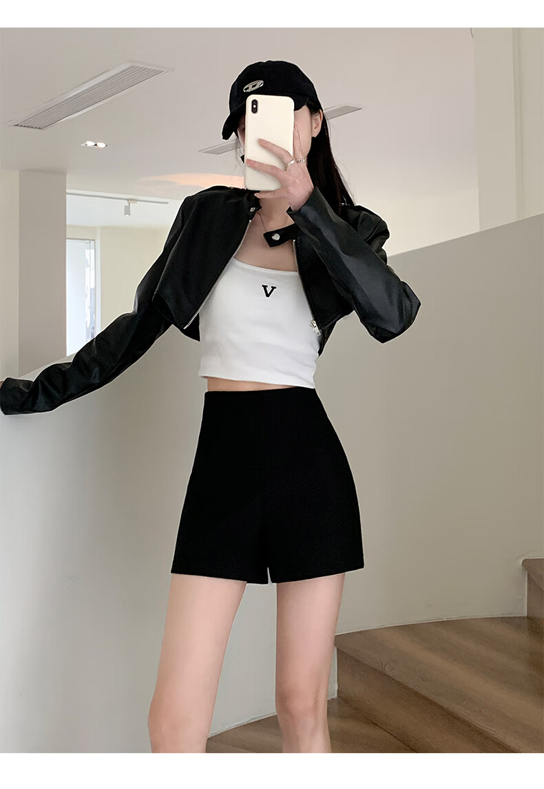 Xueqiman Black High-Waist A-Line Slim Fit Suit Shorts for Women Spring Summer 2026 Boot Pants 15