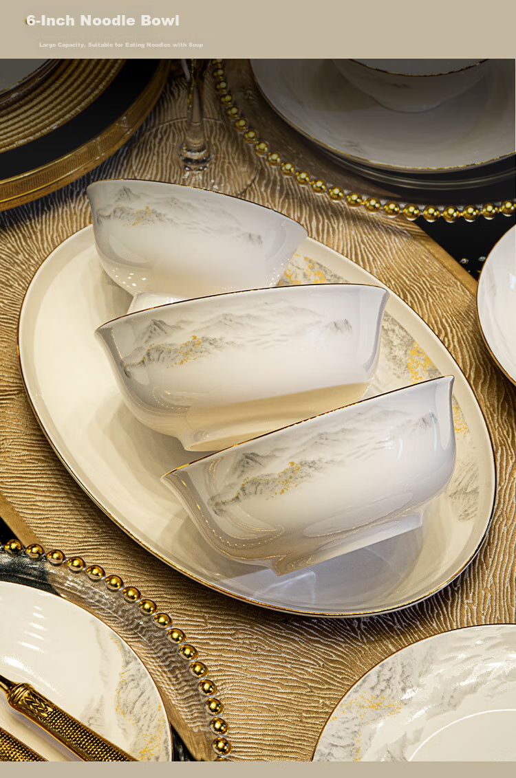 Haoya 82-Piece Jingdezhen Ceramic Dinnerware Set with Bowls, Plates, Spoons, Chopsticks, Complete Household Set for Housewarming And Good Luck 14