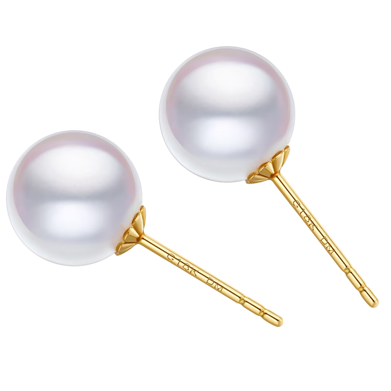 Daimi 18K Gold Round Bead 6-7mm Freshwater Pearl Stud Earrings Simple Jewelry Gift for Women with Certificate
