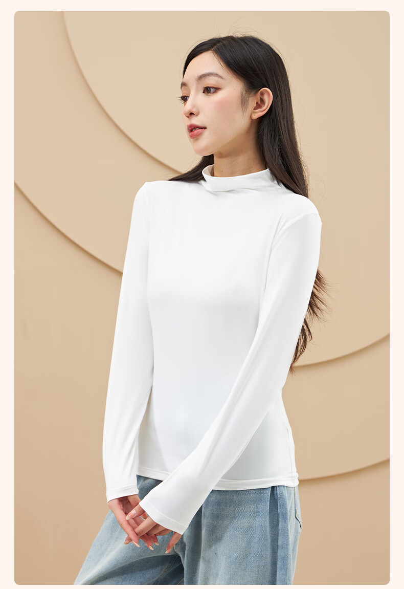 LangSha Women's Thermal Underwear Top Half Turtleneck Base Shirt Spring Autumn Silk Thin Outerwear Autumn Shirt 1