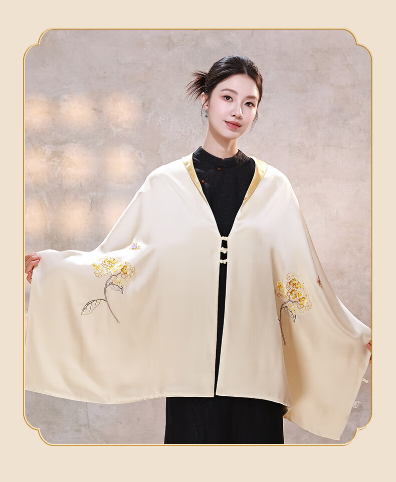 Hangsilk Road Pure Silk Mulberry Silk Scarf [Intangible Cultural Heritage Su Embroidery Pankou] Gift for Elders and Mothers Birthday Women's Day Gold Thread 2