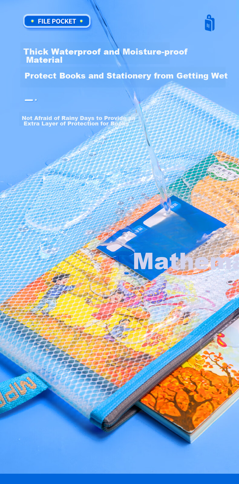 Maotaizi Subject Bag, A4 Double-Layer Thickened Waterproof Durable Study Storage Bag, Transparent Document Folder, Handheld Textbook Zipper Bag 6