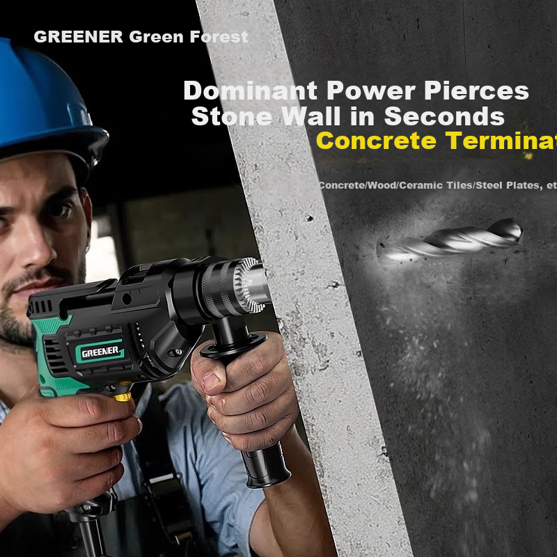 GREENER 710W Impact Drill, Electric Drill for Holes in Concrete, Household Electric Drill, Power Screwdriver, Wall Drilling, High-Power