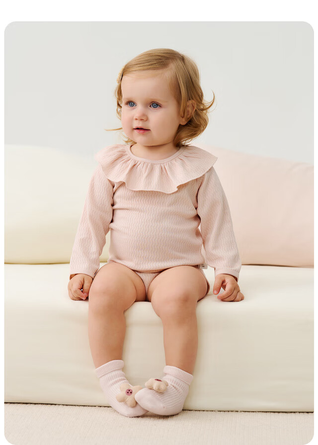 TONGTAI Baby Romper Spring and Autumn Pure Cotton Girls' Newborn One-piece Pajamas Pink 90cm 8