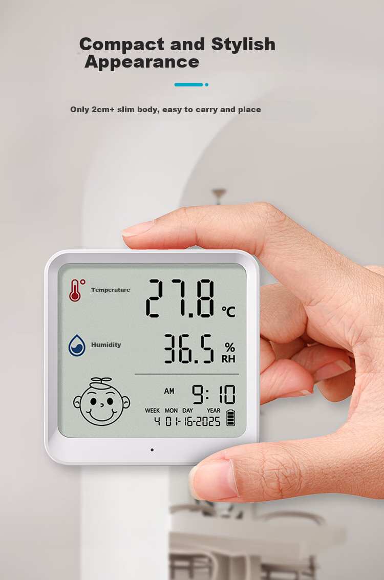Aikesi Indoor Electronic Thermometer And Hygrometer, Home Use, High Precision, Large Screen, Wall-Mounted Or Freestanding, Dual-Use Clock, Digital Display Temperature And Humidity Meter, Green Model 7