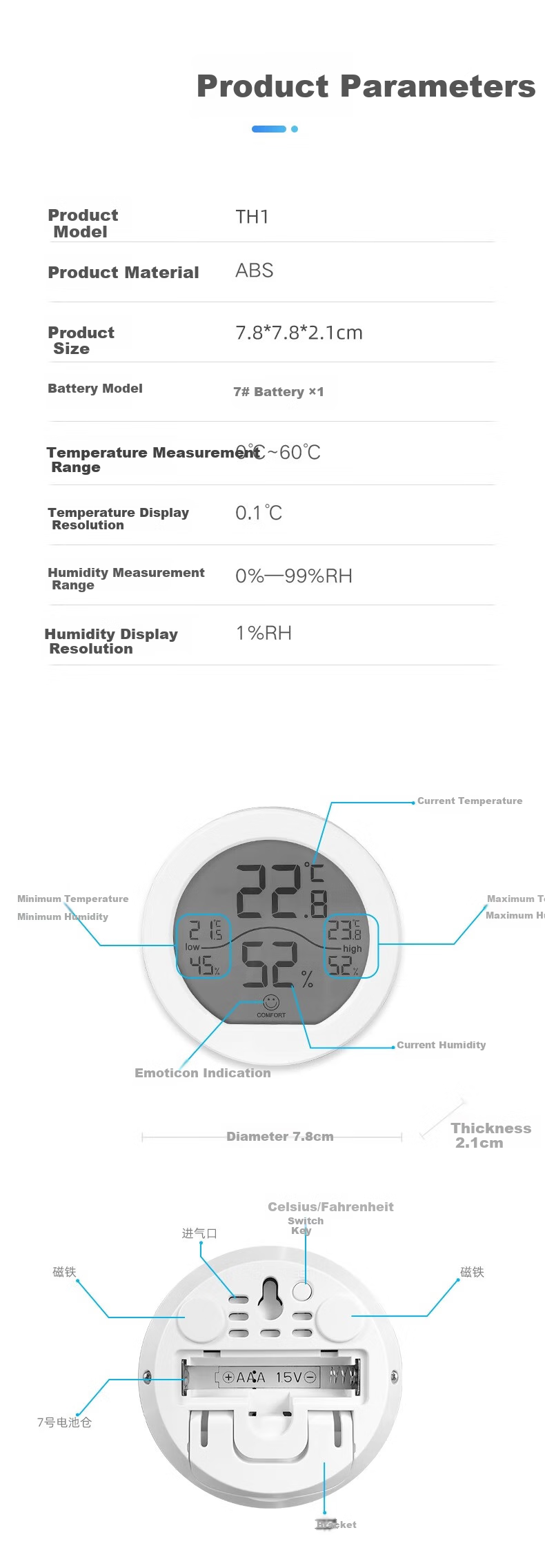Beihai Electronic Thermometer And Hygrometer for Indoor Home Use, Smart Networked High-Precision Temperature Meter Clock with Remote WiFi And Tuya Recording Functio 8