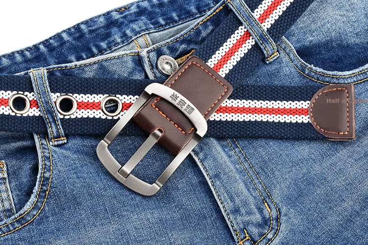 HALFEEL Outdoor Sports Casual Canvas Belt, Men's Pin Buckle Leather Belt, Youth Student Military Training Trendy Fashion Trouser Belt 1