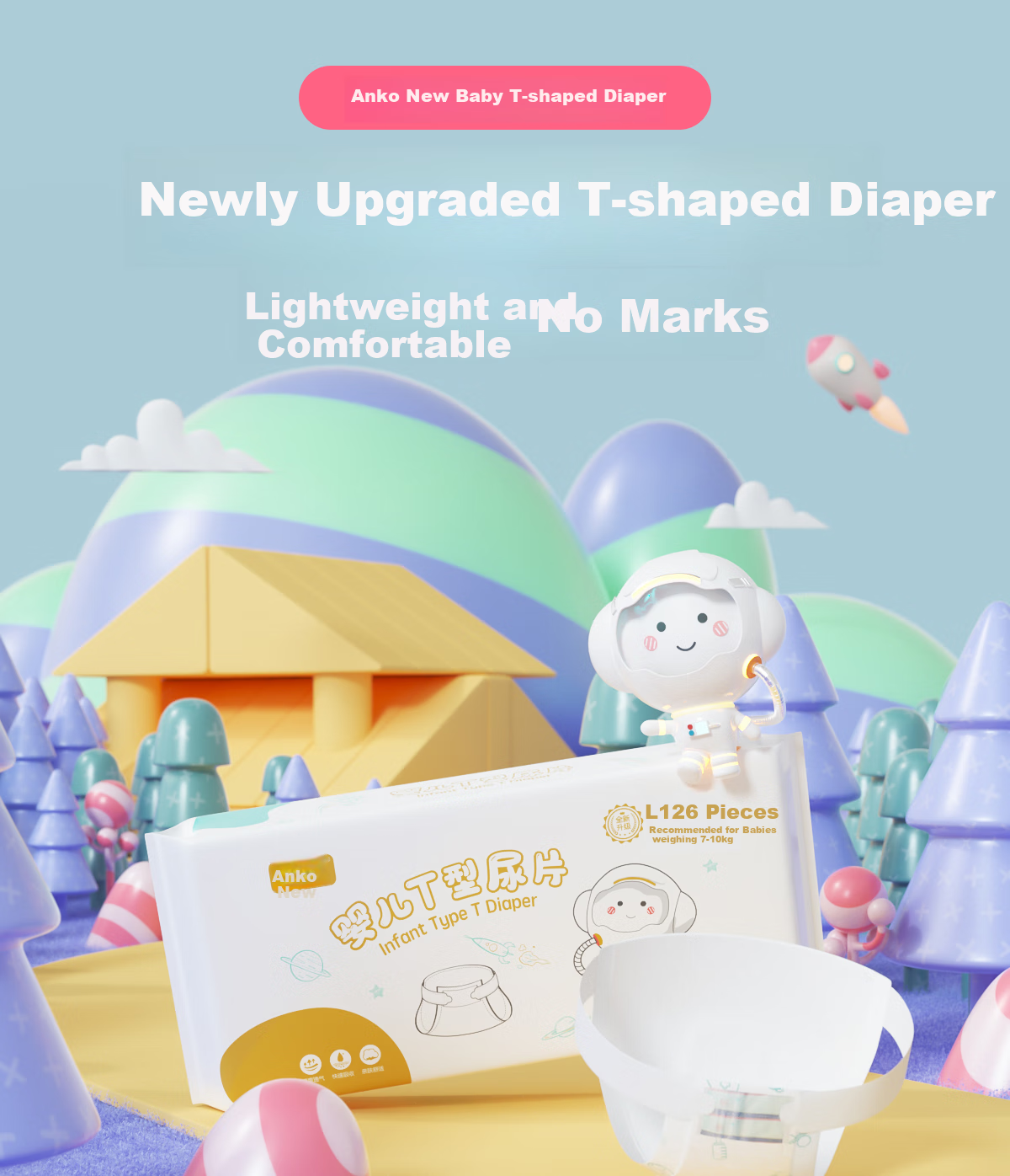 Ankexin T-Shaped Diapers [68 Pieces], Baby Triangle Diapers, Disposable Diaper Training Pants for Newborns, Size L 2