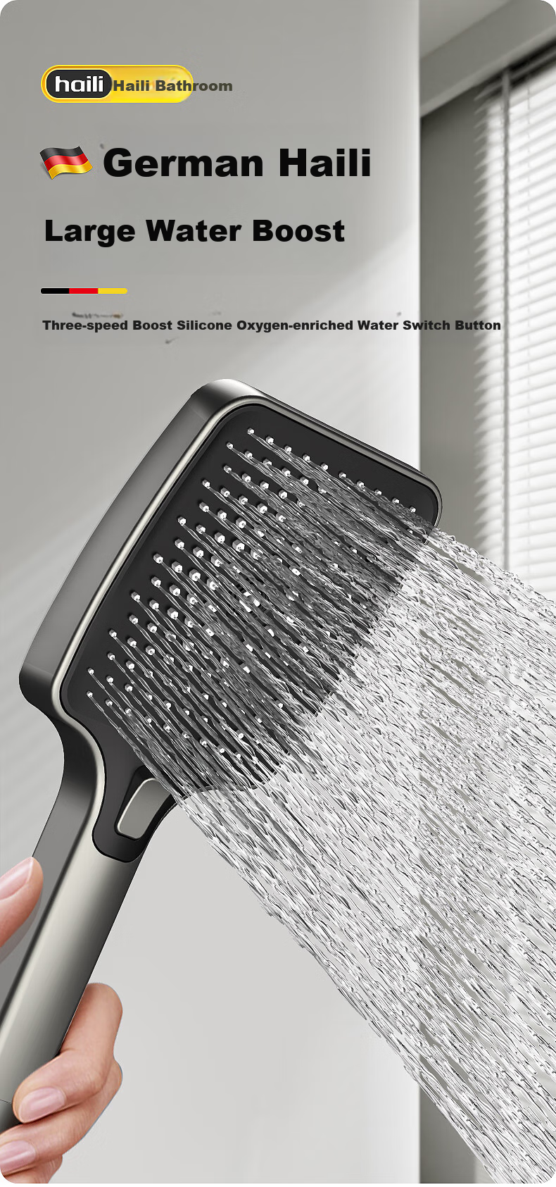 Haili Large Panel Powerful High-Pressure Shower Head, Bathroom Bathing High-Pressure Handheld Sprayer ZH243Q 2