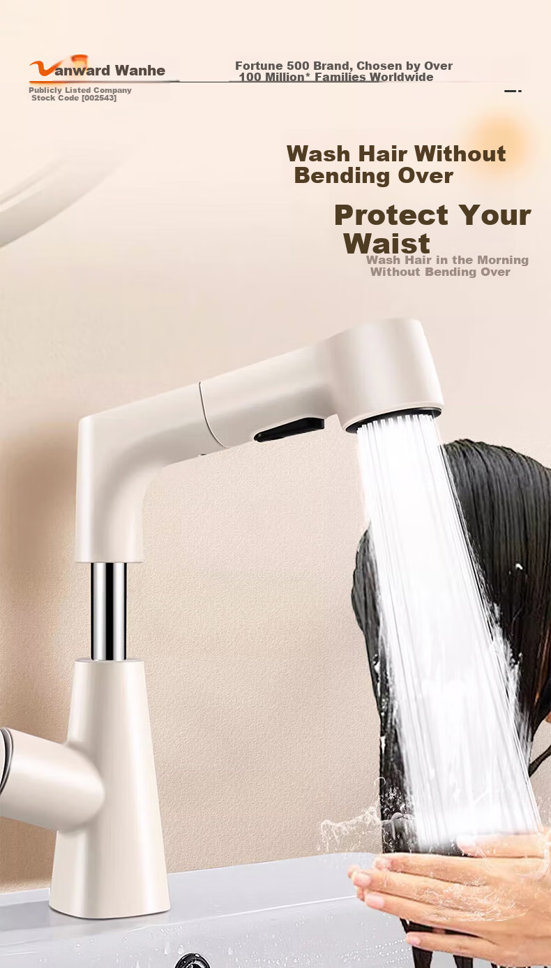 Vanward Basin Faucet Bathroom Sink Mixer Tap Hot and Cold Pull-Out Adjustable M83Q 7