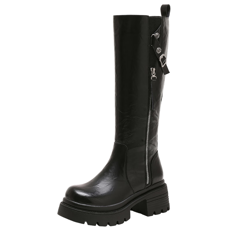 St&Sat Fleece-Lined Tall Boots Women 2025 New Winter Thick Sole Height Increasing Retro High Tube Denim Boots British Knight Long Boots