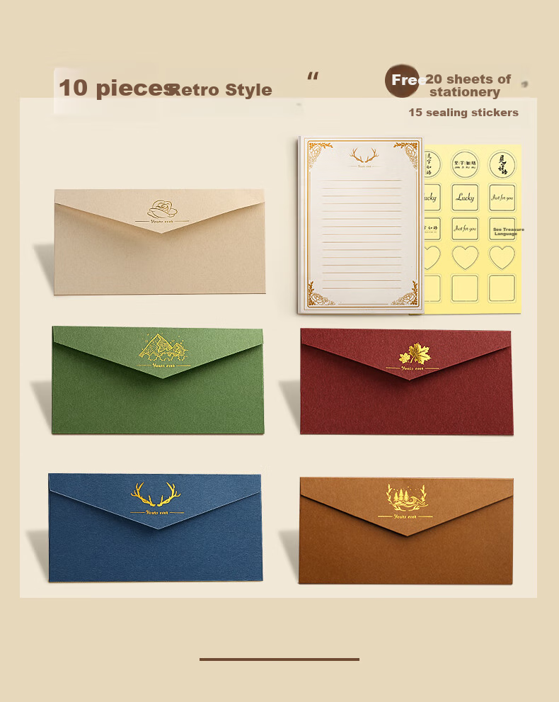 Jinzhi Lamba Leather Envelope And Letter Set, Exquisite Vintage Style Postcards, Greeting Cards, Birthday Gifts, High-End Gold Foil Gift, Confession Letters, Stationery, New Year's Day Invitation Cards, Macaro 3