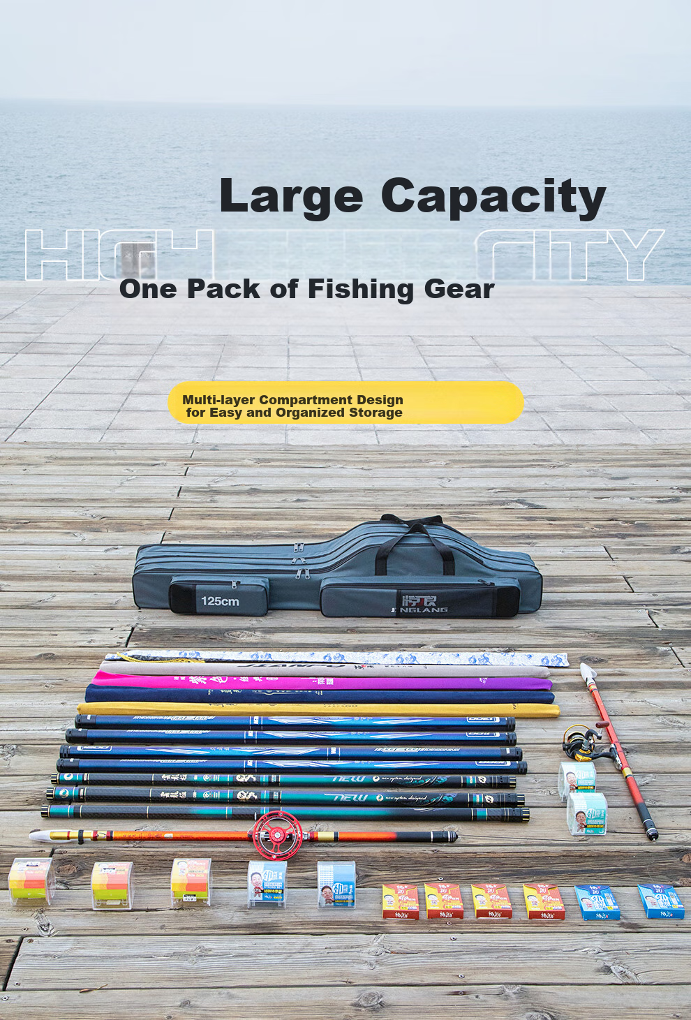 Jinglang 125CM Double-Layer Large Belly Bag, Fishing Tackle Bag, Waterproof Rod Bag, Fishing Bag, Sea Rod Hand Rod Lure Rod Fishing Rod Bag, Fishing Tackle 7