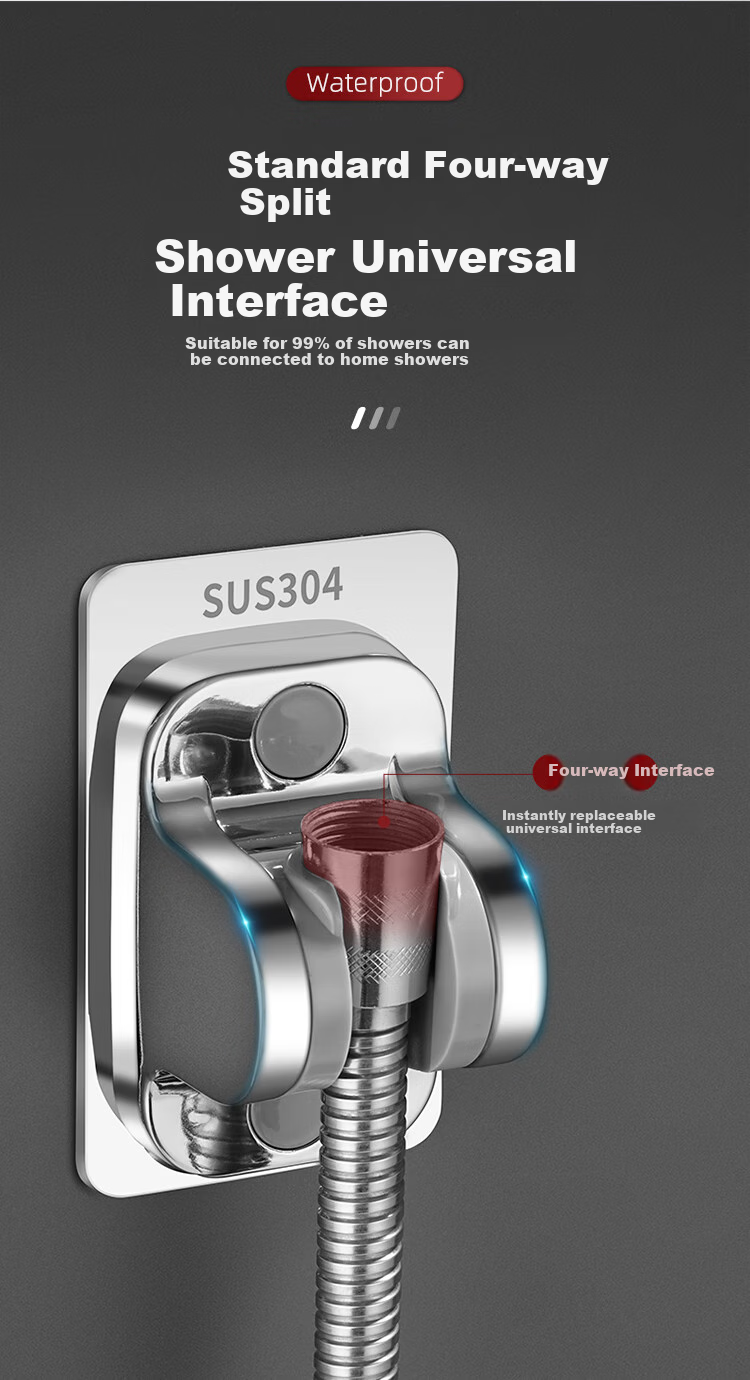 Baizi Shower Head Holder, 304 Stainless Steel, No Drilling Required, Adjustable Spray Angle, Base 4