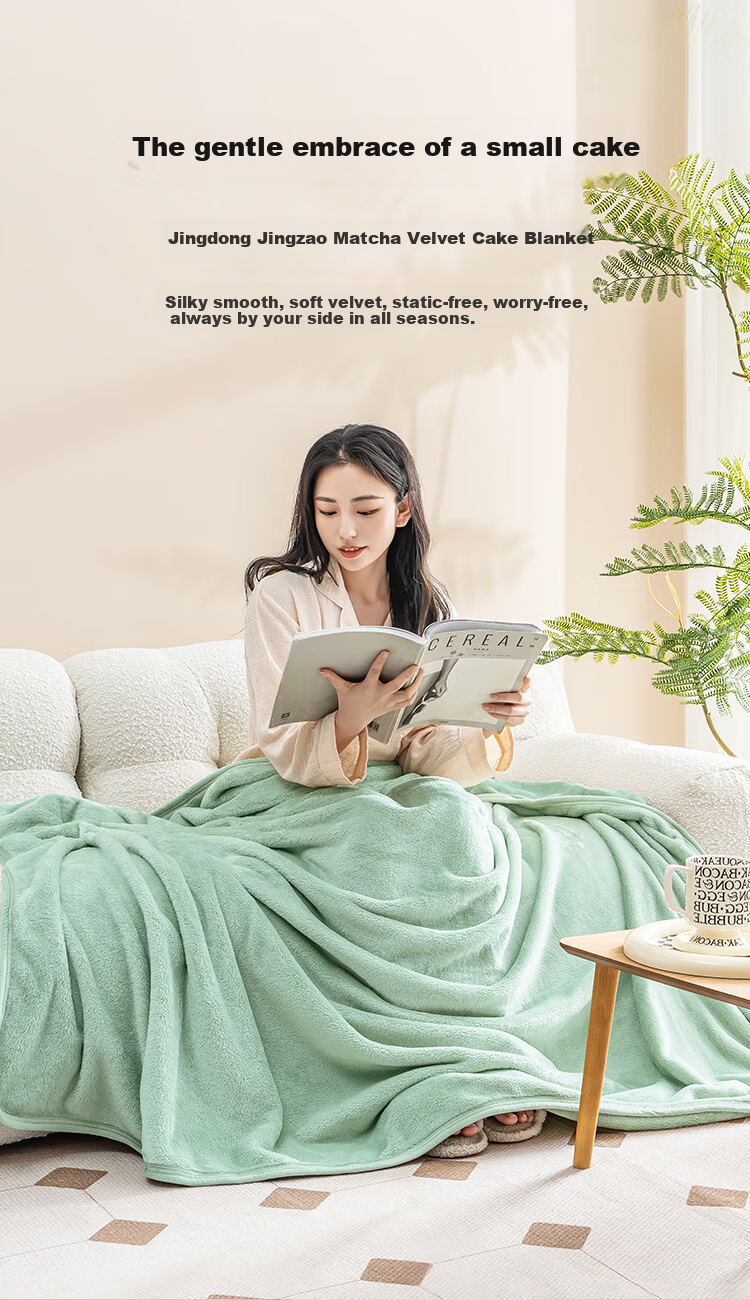 JD Original Flannel Blanket in Matcha Green, 1150g Air Conditioning Blanket, Thickened Blanket for All Seasons, Sofa Nap Blanket, Throw Blanket, 1.5x2m 1