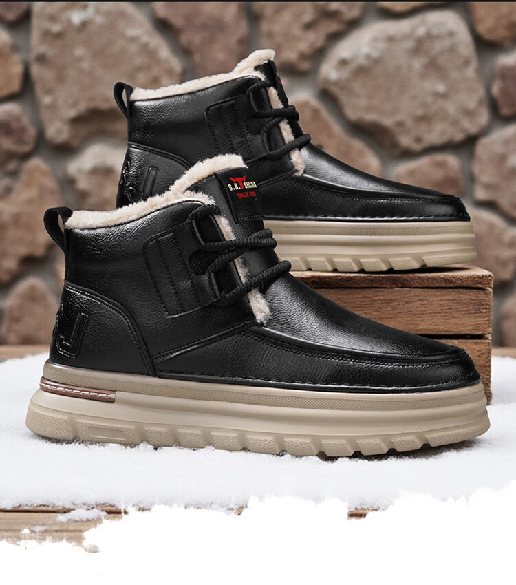 Bull Family Men's Cotton Shoes 2025 Winter New Plush Martin Boots Men's Thick Sole Cold-Resistant Snow Boots Outdoor Warm Shoes for Men 5