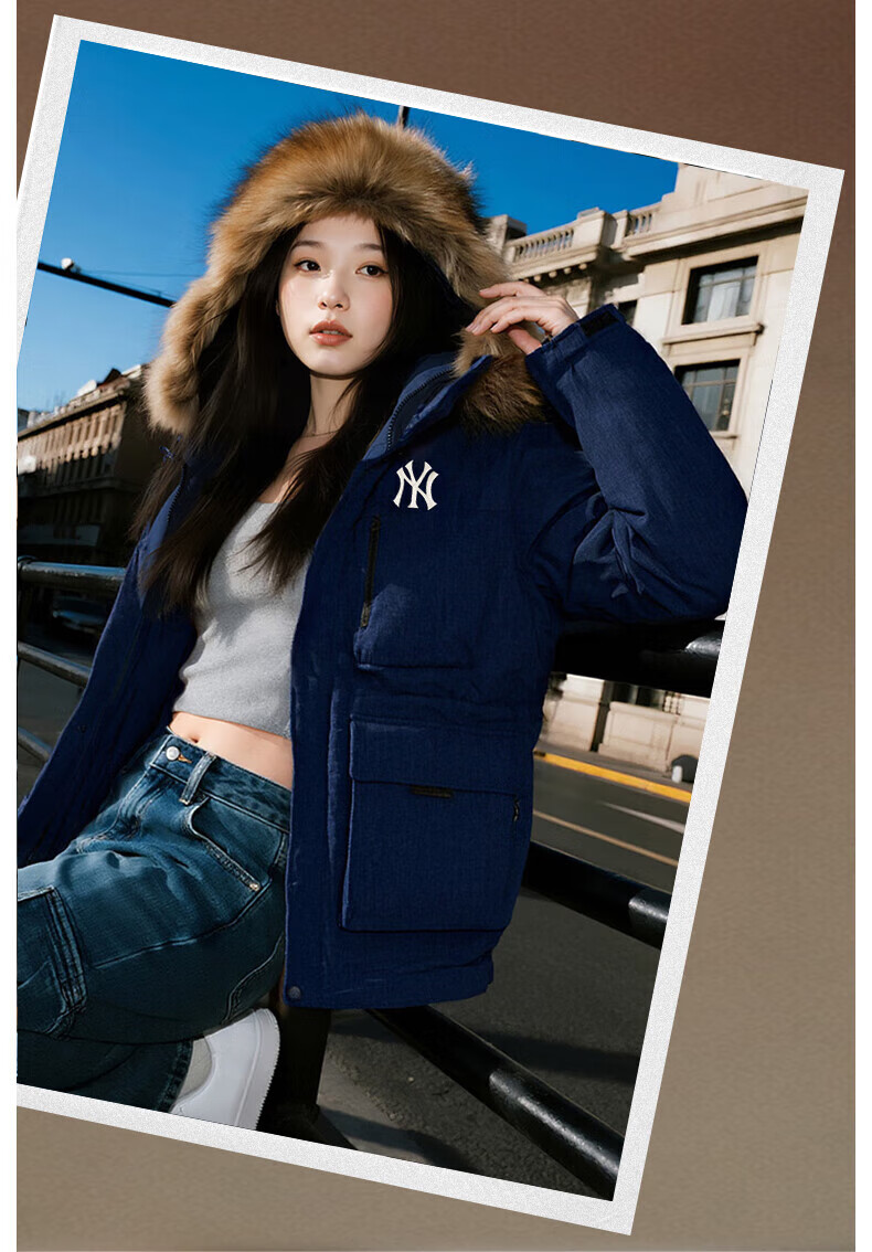 MLB Unisex Goose Down Puffer Jacket Star Style Workwear Mid-Length 3ADJB0656-50BKS Black S 9
